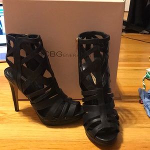 BCBG Caged Black Heels